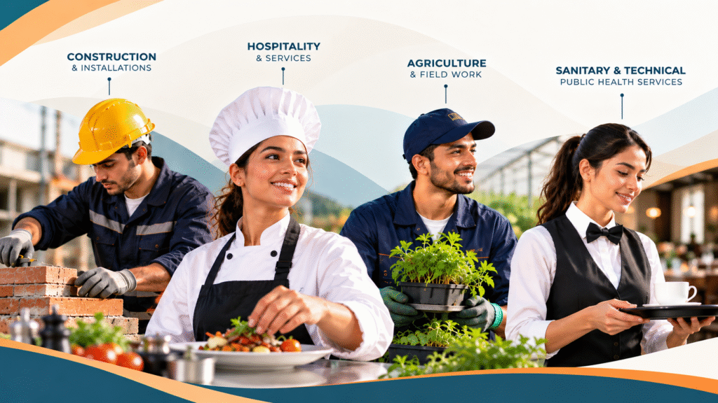 Vocational training professionals in construction, hospitality, agriculture, and sanitary and technical public health services